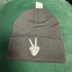 Black Beanie with Bone Hand Peace Sign - Claire’s NWT